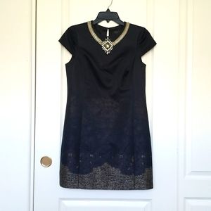 Ted Baker London Black Dress Gold Chain Jewel Neckline